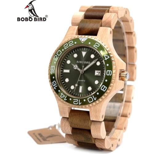 BOBO BIRD WO25 Sparkling Dial Face Men Dress Wooden Quartz Watch with Calendar Display Natural Wood Watches Relogio