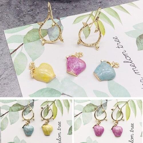 Color Preserving Alloy Jewelry Accessories Pearl Powder Apple Girl Cute Pendant DIY Handmade Earring Earring Material