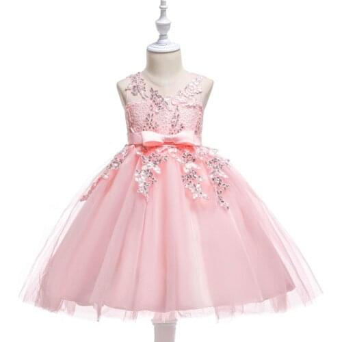 Childrens day party dress Girl Dresses Ball Gown pink beige Lace Princess Dress for Wedding Party Pageant kids birthday dress