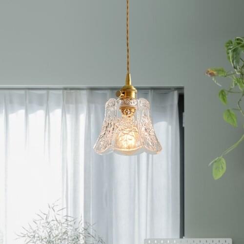 All copper Nordic Japanese retro elegant glass chandelier personalized shop bed lamp dining room porch small Chandelier