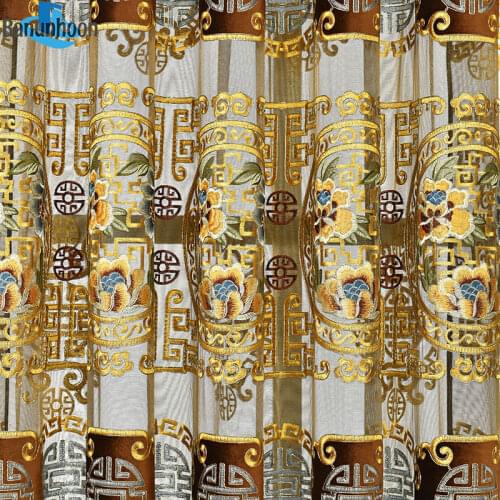 European Royal Golden Color Velvet Curtains For Living Room Bedroom Luxury Embroidered Tulle Window Drapes for Dinner Room