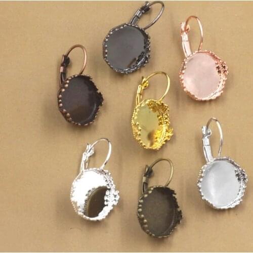 French Lever Back Earrings Blank Base 12mm 15mm 20mm 25mm Round Crown Bezel Glass Cameo Cabochons Earring Settings Findings DIY