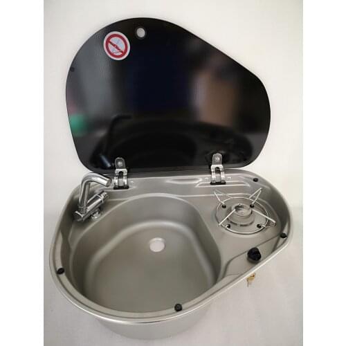 Boat Caravan RV LPG Gas Burner Stove Hob Sink Combo with Tempered Glass 525*425*150mm GR-600L