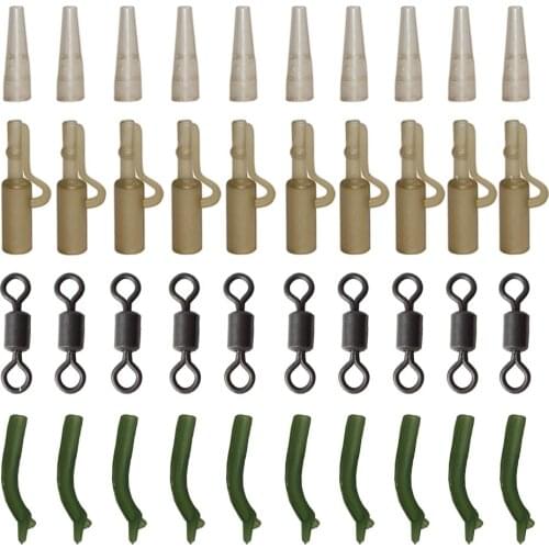 Hyaena 40pcs Fishing Accessories Hair Rig Rolling Swivel Plastic Safety Clips Kit Anti Tangle Sleeve line aligner Bait For Carp