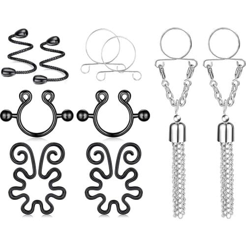 For Women 1~4 Pairs Fake Nipple Rings Stainless Steel Non-Piercing Clip On Nipplerings Faux Body Jewelry