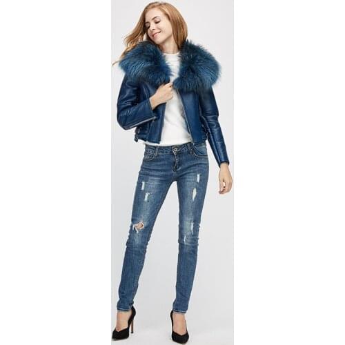 2019 Winter New Australian Fur Short Motorcycle Overcoat Raccoon Dog Fur colla Coat Autumn and Winter Coat