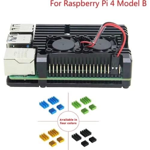 Raspberry Pi 4B Aluminum Alloy Case Box with Dual Cooling Fan Aluminum Heatsink Cooler Kit Radiator For Raspberry Pi 4 Model B
