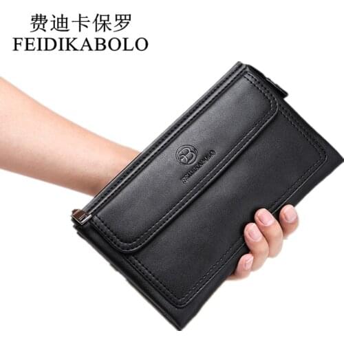 FEIDIKABOLO Leather Men Wallets Designer Zipper Male Wallet Men Purse Fashion Male Long Phone Wallet Mans Clutch Bags Carteiras