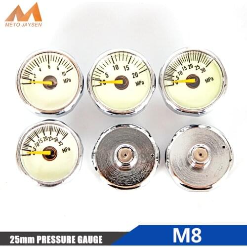 M8x1 1 Inch High Pressure Gauge 25mm Manometre PCP Paintball Pump Scuba Diving Valve Gauge 10mpa 20mpa 30mpa 35mpa