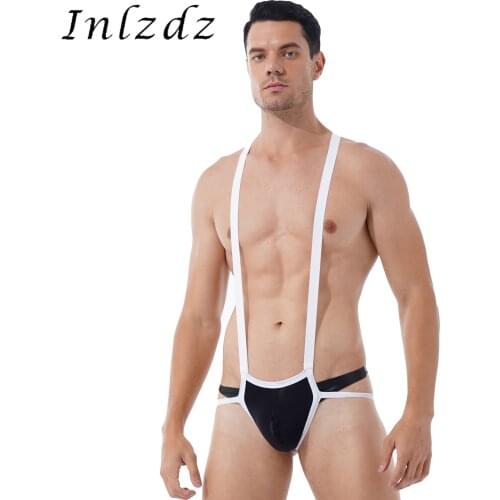 Mens Erotic Lingerie Hollow Out Fishnet Patchwork Back Bodysuit Underwear Bulge Pouch Jockstrap Wrestling Singlet Leotard