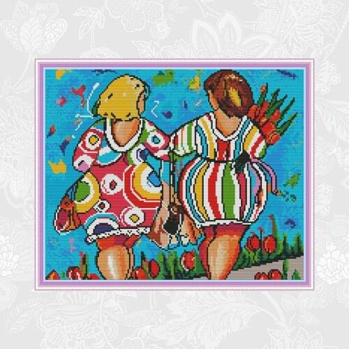 Good Sister Back View Cross Stitch Partten 11CT 14CT DIY Printed Embroidery Sets DMC Handwork Needlework Cross Stitch Kits