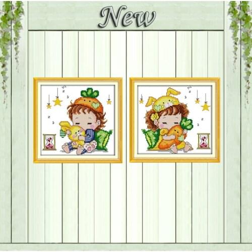 Rabbit Carrot boy girl love angel paintings counted printed on canvas DMC 11CT 14CT Cross Stitch kits embroidery needlework Sets
