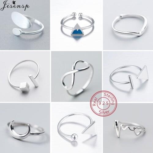 Real 925 Sterling Silver Rings for Women Girls Christmas Jewelry Adjustable Wave Moon Heartbeat Finger Ring anillos mujer 2020