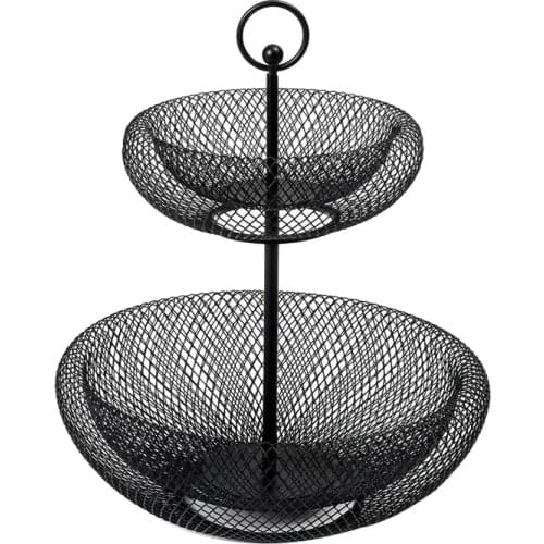 New 2-Tier Fruit Basket,Wire Fruit Bowls Holder,Decorative Fruits Basket,Kintchen Storage Basket for Snacks Vegetables,Black