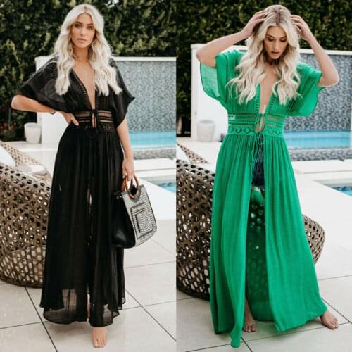 New 2020 Summer Women Lace Crochet Beach Cardigan Bikini Cover Up Wrap Beachwear Long Dress