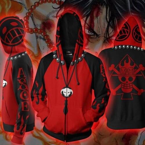 New Anime One Peice Red Hoodies Ace Casual Anime Men Hoodie Cosplay Costume Sweatshirt Streetwear Top