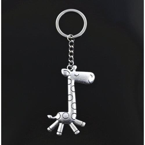 New Keychain 66x36mm Running Giraffe Deer Bronze Silver Color Pendants DIY Men Car Key Chain Ring Holder Keyring Jewelry Gift