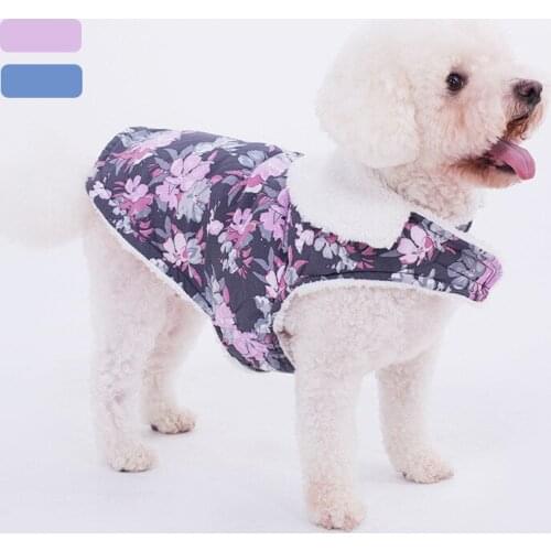 New Autumn Winter Pet Clothes Flower Style Print Lapel Belly Sticker Dog Cloak Jacket Dog Clothes Coat