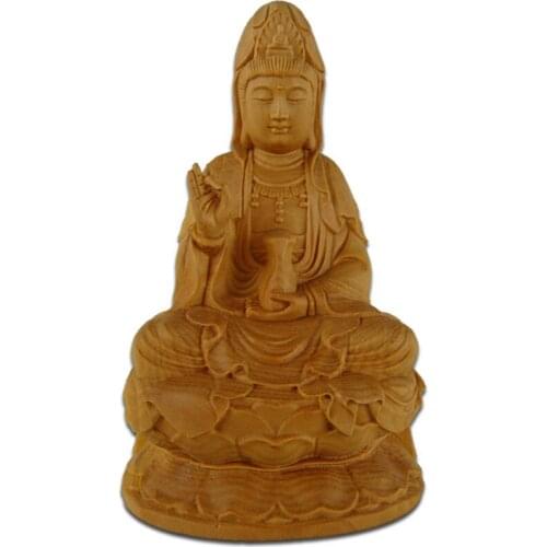 Wholesale Boxwood Carvings Nanhai Guanyin Car Ornaments Wood Crafts Home Buddhist Decorations