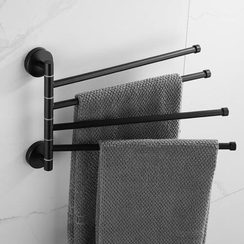 Swivel towel bar movable double towel rails chrome polished Matt rubber black bathroom accessories