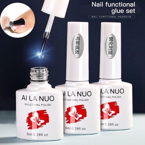 8ml No Wipe Top Base Coat Primer UV Gel Nail Art Tips Gel Nail Polish Frosted Sealing Layer Tempered Disposable Reinforcing Glue