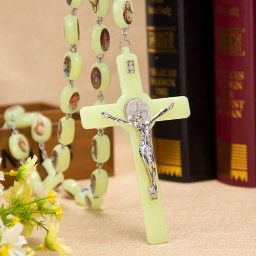 Religious Hanging wall tombstone large luminous rosary cross Catholic prayer beads Christian church household furnishings