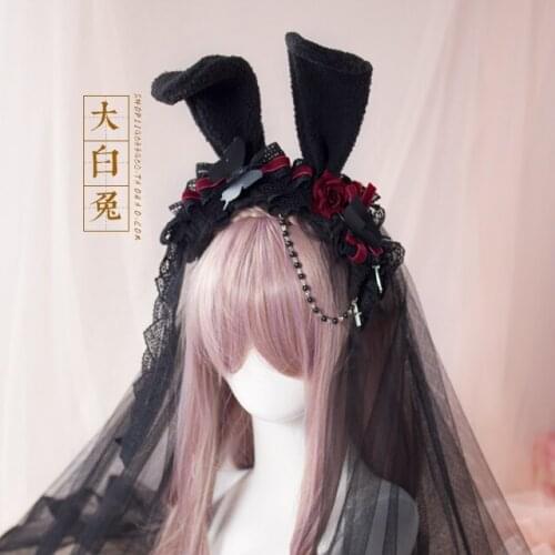 Lolita Kill Gothic Rose Hair Bands Rabbit Ears KC restonic sha Hair Accessories Gothic Lolita