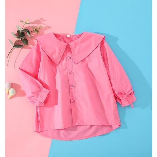 2021 Spring & Autumn 3-14 Years Girls Shirts Long Sleeve Cotton Shirts for Baby Kids Clothes Fashion Children Solid Tops