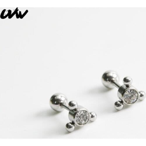 UVW489 2pc Stainless Steel CZ Cartilage Earrings Studs Lobe Tragus Helix Flat Piercing Jewelrys for Women Men Brincos