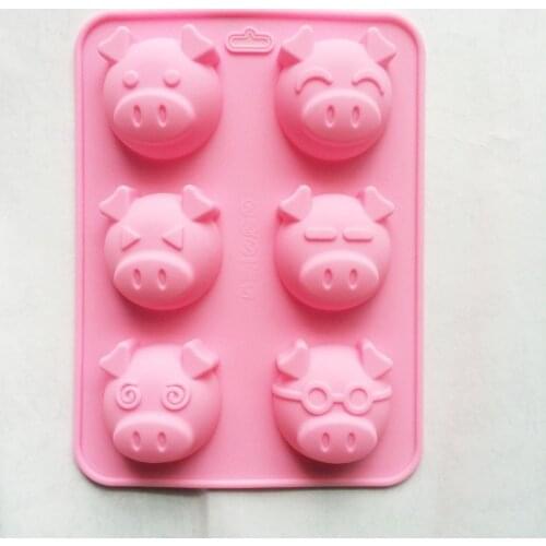 Large 6 cavity emotion Pig Piggy non-stick SILICONE cake chocolate muffin candy MOULD 22.9*16.8*2.8CM