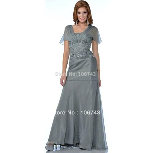 Wedding decoration free shipping CAP SLEEVES FORMAL MODEST CHURCH BANQUET GOWNS LONG hot beading chiffon MOTHER OF BRIDE DRESS