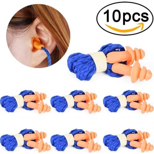 Ear care 10Pcs Soft Silicone Corded Ear Plugs ears Protector Reusable Hearing Protection Noise Reduction Earplugs Earmuff