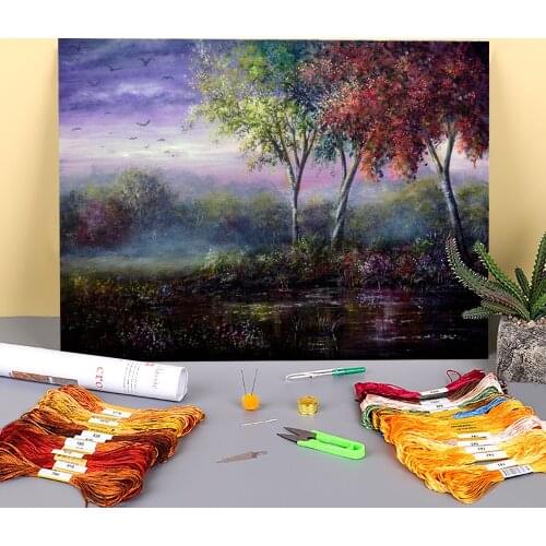 Natural Scenery Spring Magic Printed 11CT Cross Stitch Patterns Embroidery DMC Threads Handicraft Hobby Painting Decor