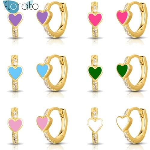 925 Sterling Silver Ear Buckle Lovely Heart Enamel Hoop Earrings for Women Exquisite Crystal Earring Fashion Fine Jewelry