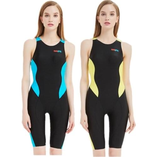 Girls Professional Waterproof One Piece Sport Knee Length Training Swimwear Women Quick Dry Racing Competition Bathing BodySuit