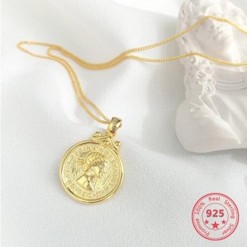 Delicate Wholesale Japan Korea Style 925 Sterling Silver Fashion Gold Person Coins Pendants Necklace Women Jewelry