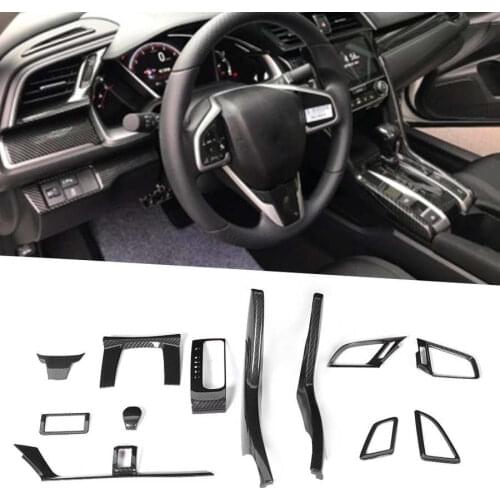 12Pcs/Set Central Control Decoration Kit Carbon Fiber Pattern Gear Knob Trim Air Outlet Cover Fit for Honda Civic10th 2016-2019