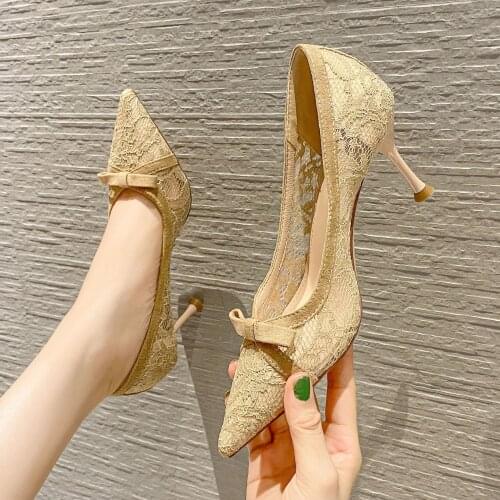 2021 Brief Pumps African Woman Shoe Slip On High Heels Stiletto Lace-Up Shallow Mouth Pointed Wedge Sexy Sandals All-Match Lates