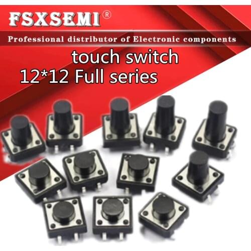 20pcs 12x12 touch switch Push button micro switch DIP 4pin 12x12x4.3/5/6/7.3-19H 12*12*4.3/5/6/7/8/10/11/16/19