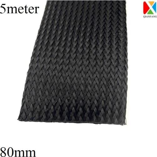5M Braided Cable Sleeve 80mm Expandable PET Wire Wrap Nylon Tight High Density Sheath Protection Insulated Line Harness Black
