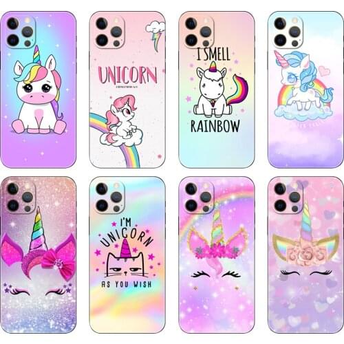 Black tpu case for iphone 5 5s se 2020 6 6s 7 8 plus x 10 XR XS 11 12 mini pro MAX back cover Rainbow Unicorn