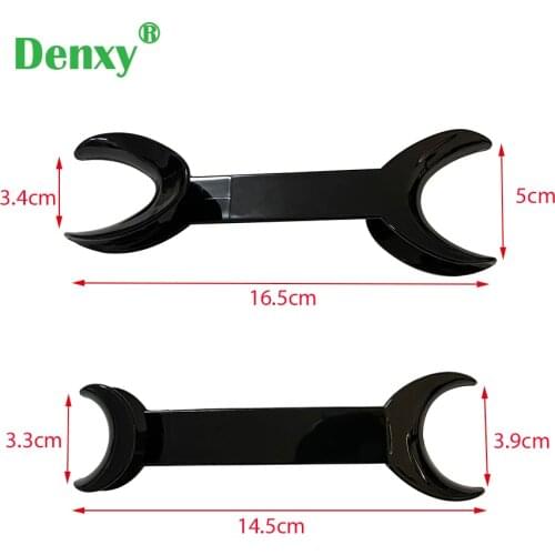 Denxy 10pcs Dental Cheek Retractor Long handle double side black color dentist use for teeth whitening or orthodontic bracket