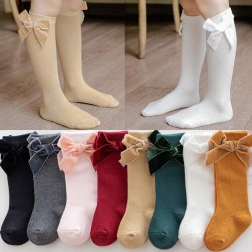 Wecute Baby Stockings For 0-3years Baby Girls New Autumn and Winter Big Bow Kids Soft and Comfortable Warm Cotton Socks Velvet