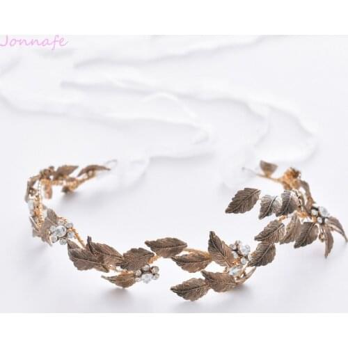 Jonnafe Antique Gold Leaf Women Headpiece Hand Wired Wedding Tiara Headband Bridal Hairband Accessories Hair Crown