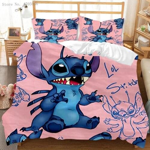 Cartoon Lilo & Stitch Bedding Set Single Double Twin Full Queen King Size Cartoon Girls Bed Cover Pillow Cases Room Decor