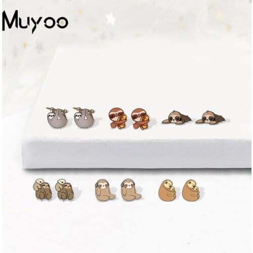 Cute Kawaii Sloth Lazy Animals Funny Sloth Handmade Epoxy Acrylic Resin Earrings Kids Gifts