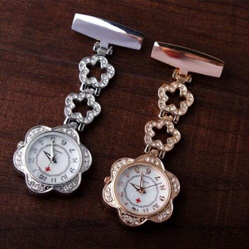Fashion Women Pocket Watch Clip-on Fob Quartz Brooch Five-pointed Star Hanging Watch Crystal Clock for medical DoctorCreative