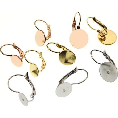 10pcs Rose Gold Stainless Steel Flat Blank French Lever Earring Base Cabochon Setting Cameo 6 8 10 mm Ear DIY Jewelry Making