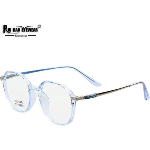 Rui Hao Eyewear Retro Glasses Frame Anti Blue Ray Lens Unisex TR90 Eyeglasses Frames +0.00 Degrees Polygon Spectacles TR2053