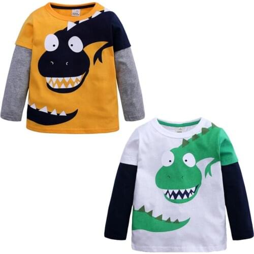 Baby boys clothes kids spring cotton warm jacket cute long sleeve patchwork t shirt infant outwear toldder dinosaur shirt causal